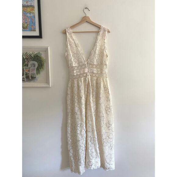 FOR LOVE & LEMONS NWT Snowflake Cream Daisy Mesh Sequin Maxi Dress Size Large - Picture 6 of 10